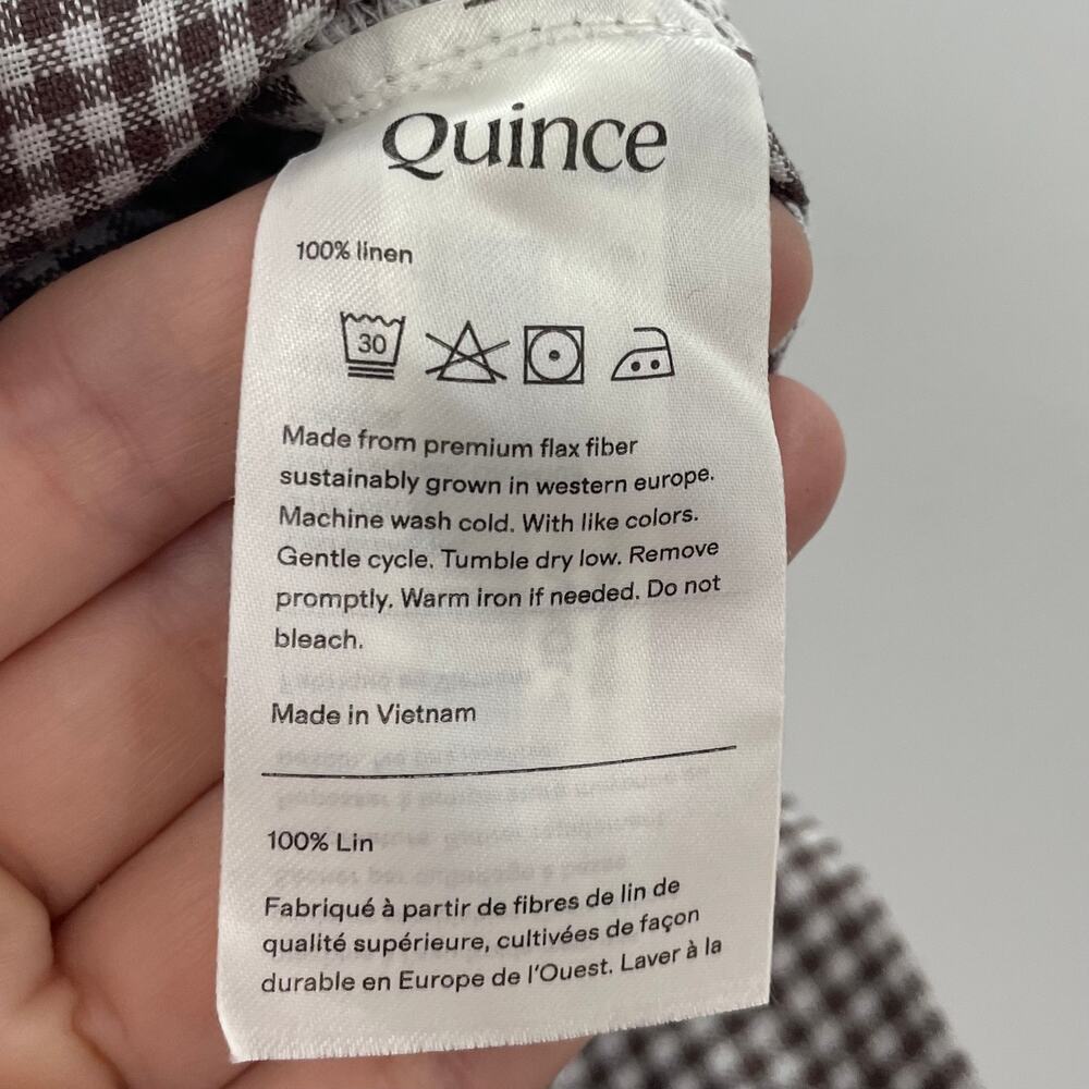 Quince 100% European Linen Shorts Taupe Brown Gingham S - Picture 7 of 10